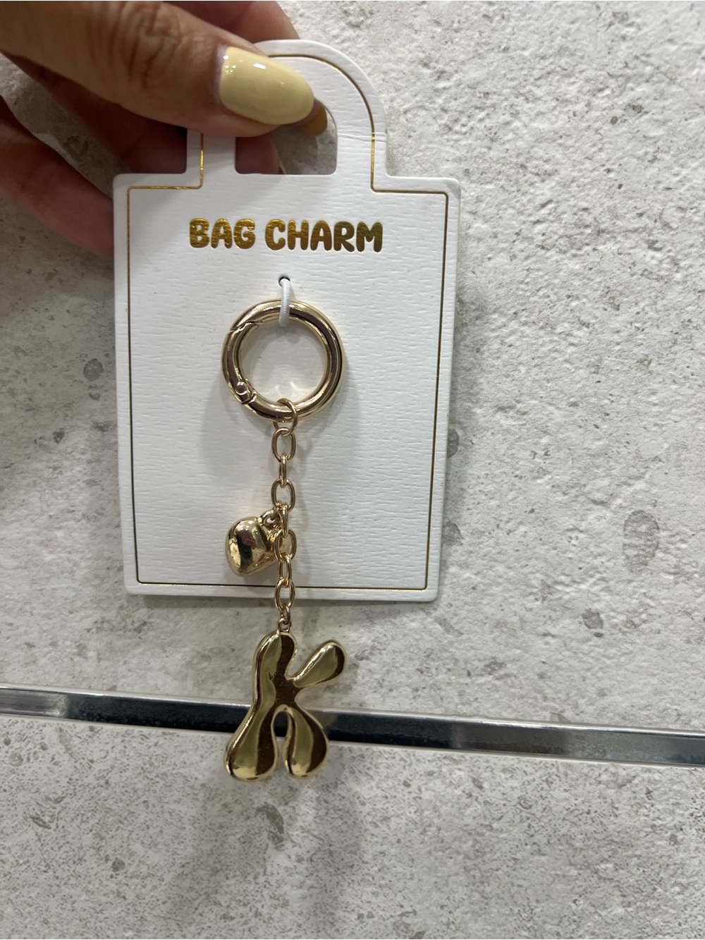 Gold 'K' Initial Bag Charm Keychain